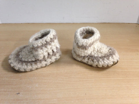 Children's Padraig Wool Handmade Slipper Moccasins Size B5 Age 1 White and Brown