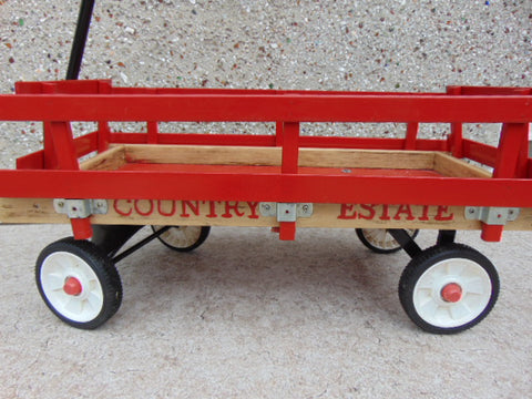Child's Wagon Country Estate Wood With Rubber Wheels Excellent Condition
