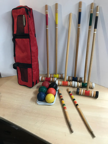Croquet Wooden Outdoor Fun Set 6 pc Youth - Adult 28 inch Shaft Assorted Set Carry Case