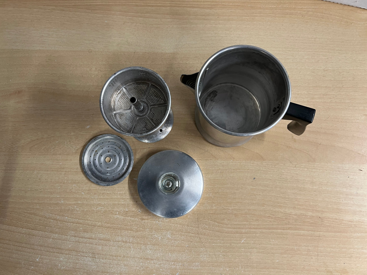 Camping Adventures 2 Cup Vintage Aluminum Perculator Coffee Pot Glass Tip RARE