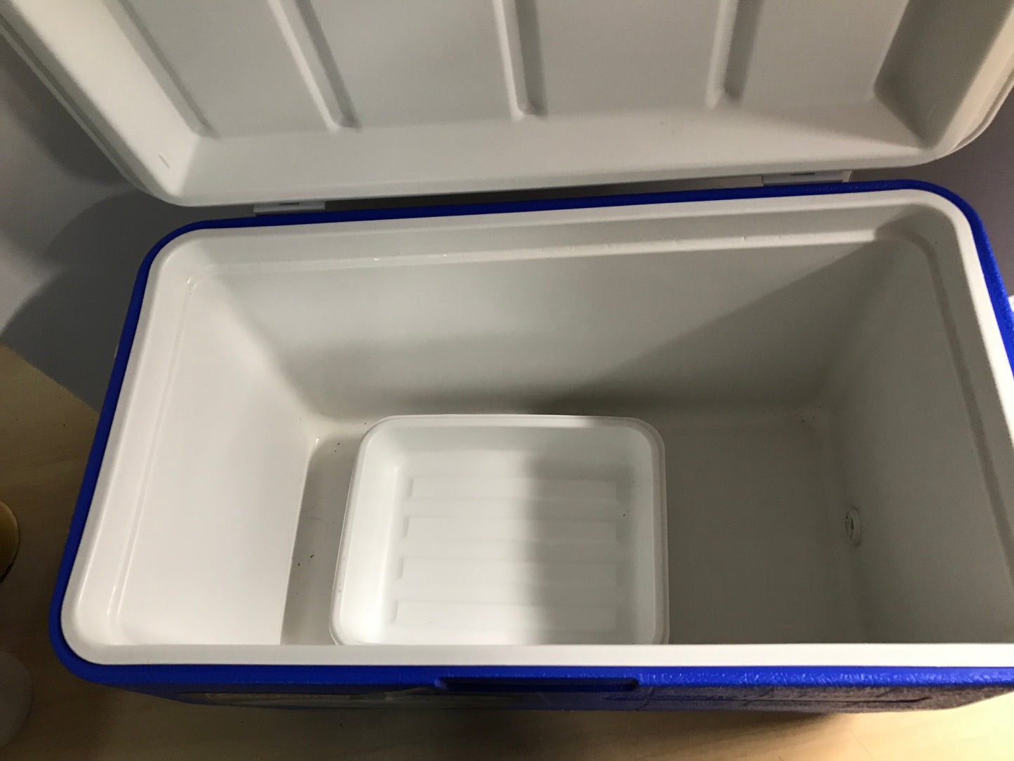Camping Adventures Cooler Coleman Chest 48 Quart With Plug Keeps Ice 3 Days As New Blue White