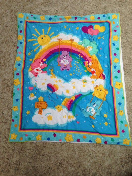 Care Bears Vintage Hand Made Cotton Blanket 34 x 42 inch Excellent