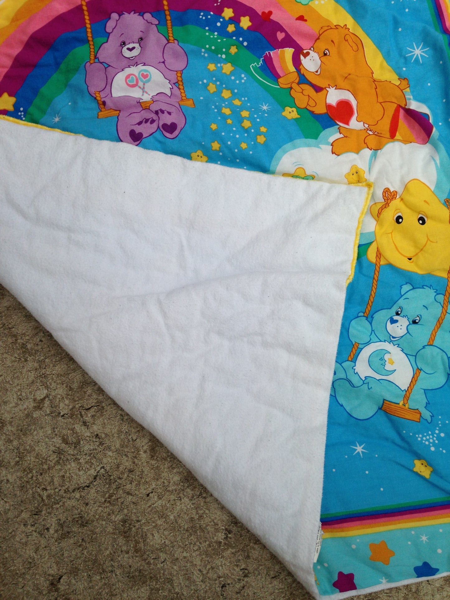 Care Bears Vintage Hand Made Cotton Blanket 34 x 42 inch Excellent