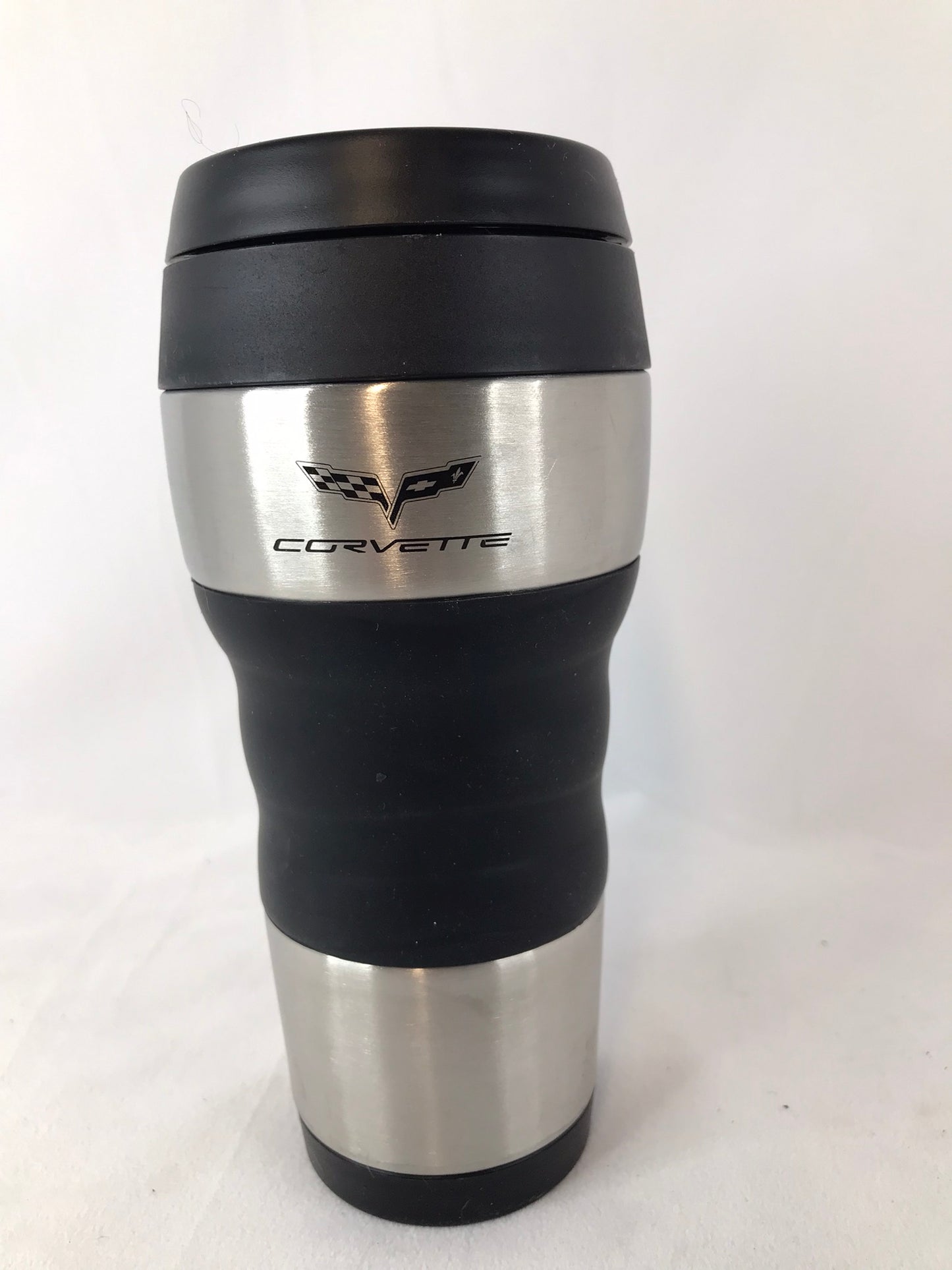 Corvette NEW Stainless Steel Black Rubber Grip Large Travel Mug