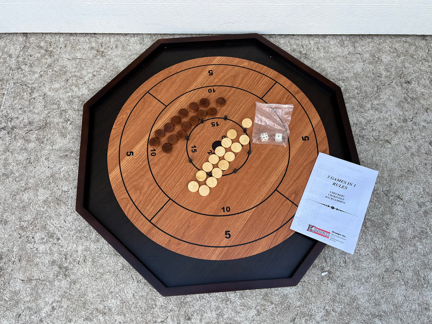 Crokinole Deluxe Vintage Style Checkers & Backgammon As New In Box Large 24 x 24 inch