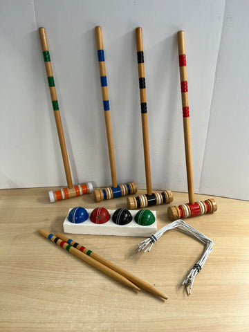 Croquet Set 4pc Vintage 1970's With Original Wood Balls RARE