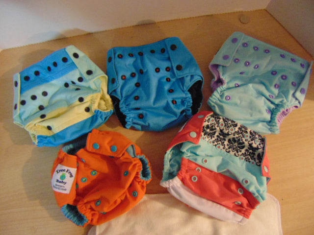 Diapers 5 New Tree Frog Baby Diapers One Size Fits All 6-37 Lb With With 10 New Cloth Liners