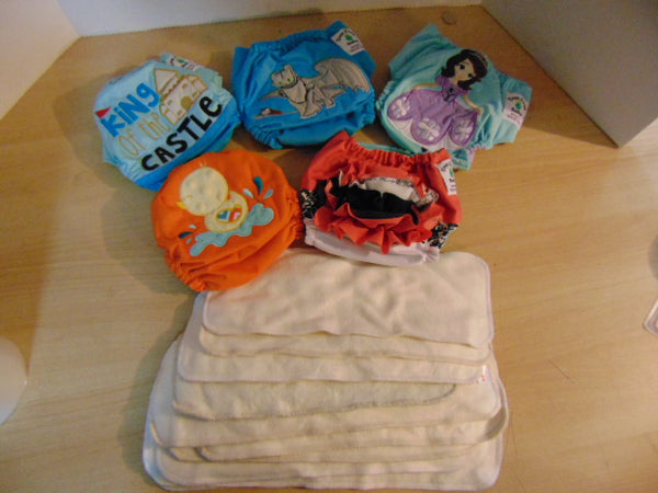 Diapers 5 New Tree Frog Baby Diapers One Size Fits All 6-37 Lb With With 10 New Cloth Liners