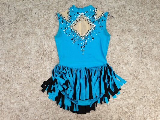 Figure Skating Dress Child Size 14 Brilliant Blue and Black With Sequences and Beading Excellent