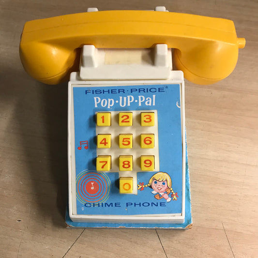 Fisher Price Vintage 1968 Pop Up Pal Chime Phone Wood Plastic RARE