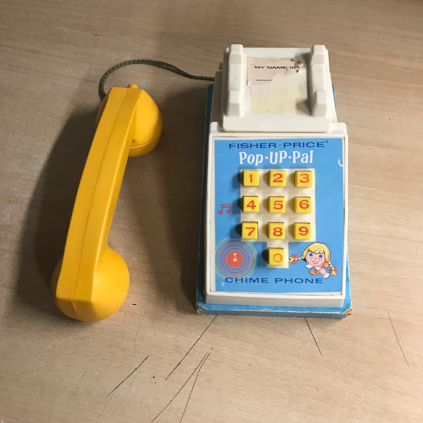 Fisher Price Vintage 1968 Pop Up Pal Chime Phone Wood Plastic RARE