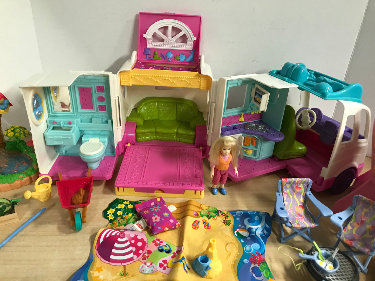 Fisher-Price Loving Family Dollhouse Beach Vacation Motorhome Complete Camping Set and Garden And Swing Set All Complete Sets