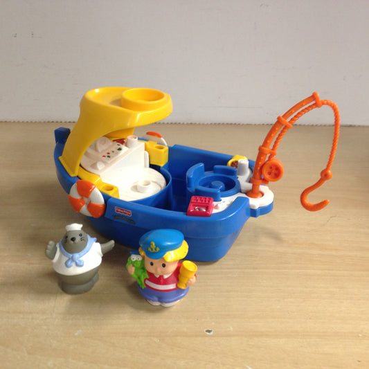 Fisher Price Little People Play Fun Bathtub Floating Fishing Boat Captain and 2nd Mate SEAL