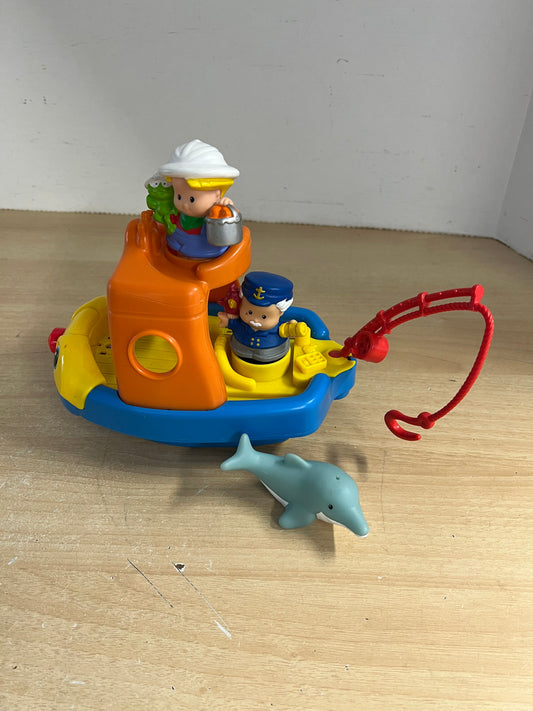 Fisher Price Little People Real Sounds Fishing Boat With Captain Mate and Dolphine