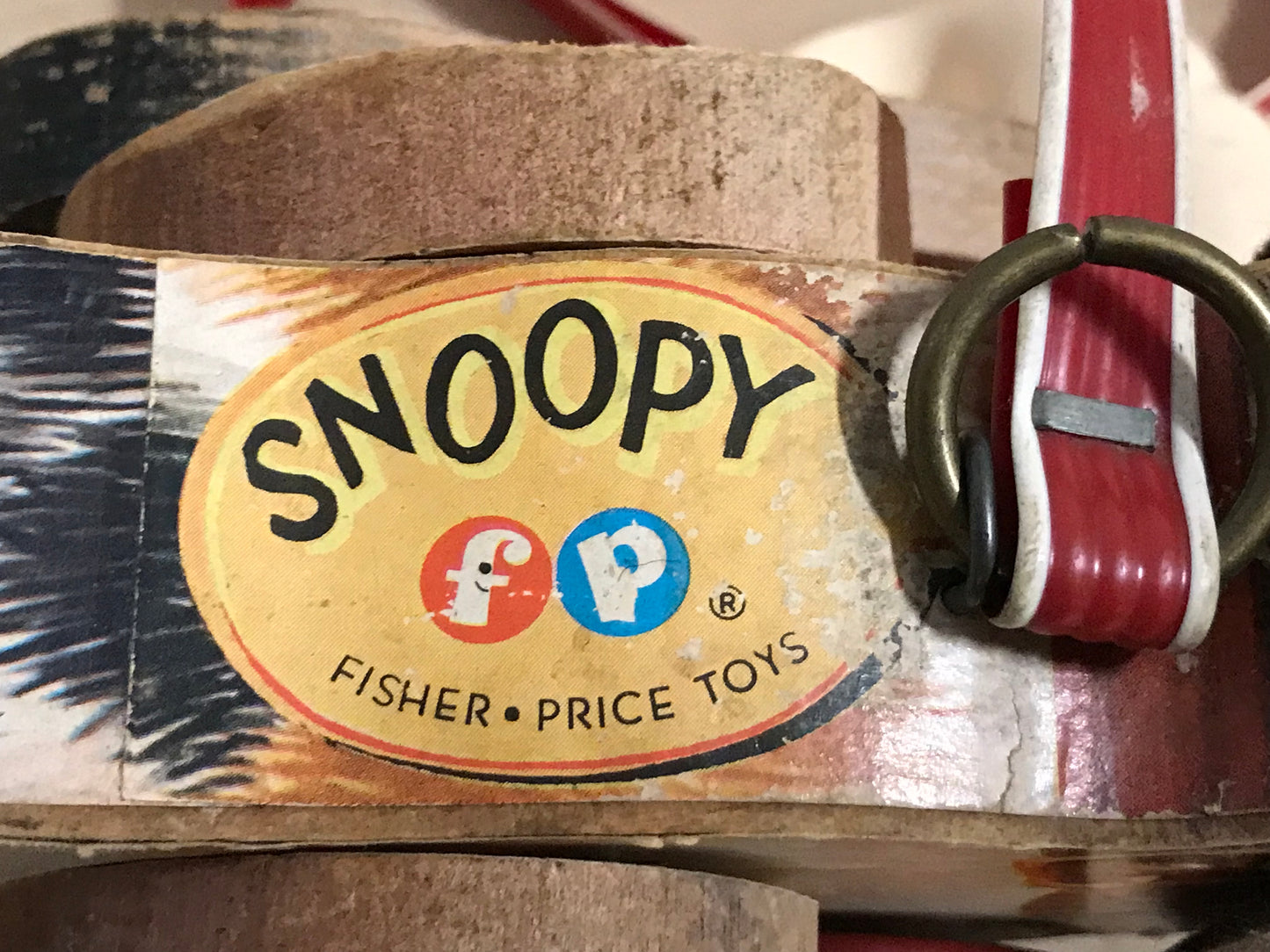 Fisher Price Vintage 1961 Wood Large Snoopy Pull Along Dog With Original Leash RARE