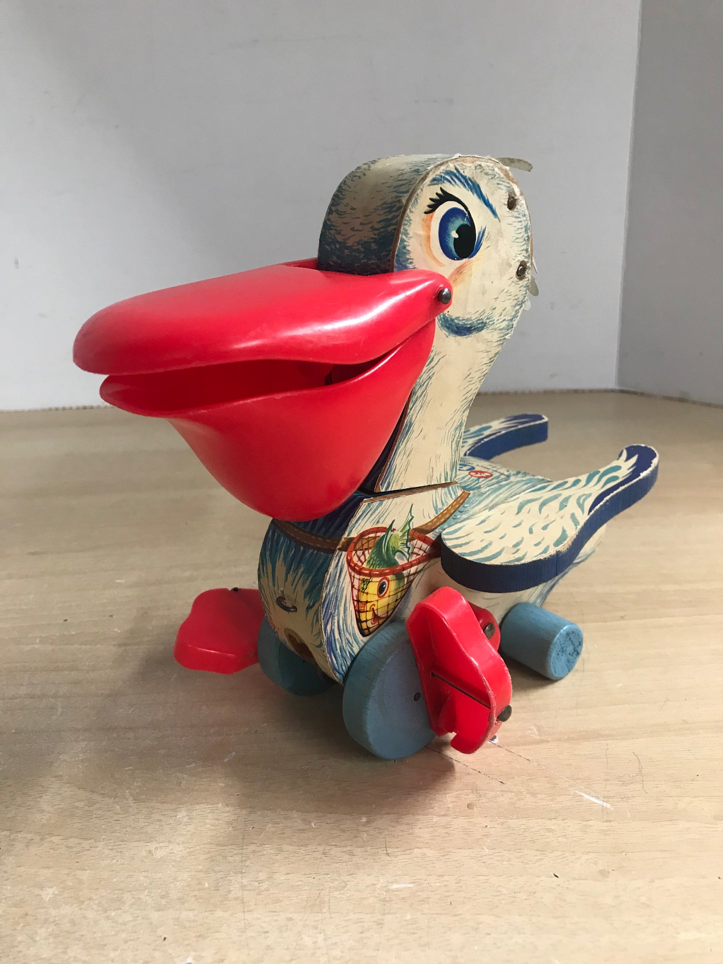 Fisher Price Vintage 1961 Wood Pelican Pull Toy RARE Minor Wear