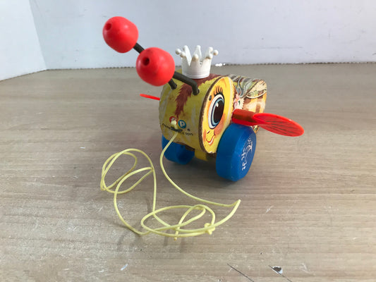 Fisher Price Vintage 1963 Queen Buzzy Bee Pull Toy Wooden CW 1929