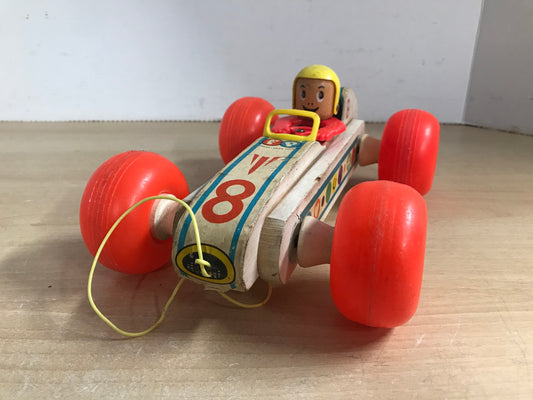 Fisher Price Vintage 1965 Bouncy Racer Wood Plastic Pull Toy Minor Wear Very RARE
