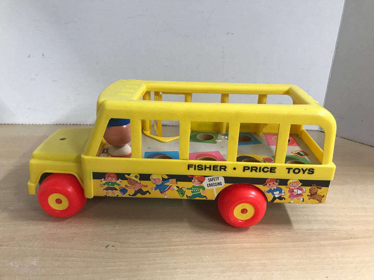 Fisher Price Vintage 1965 Original Wood School Bus With its Wood People RARE