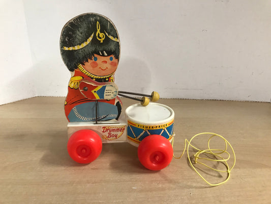 Fisher Price Vintage 1967 Drummer Boy Wood Plastic Pull Toy Minor Wear