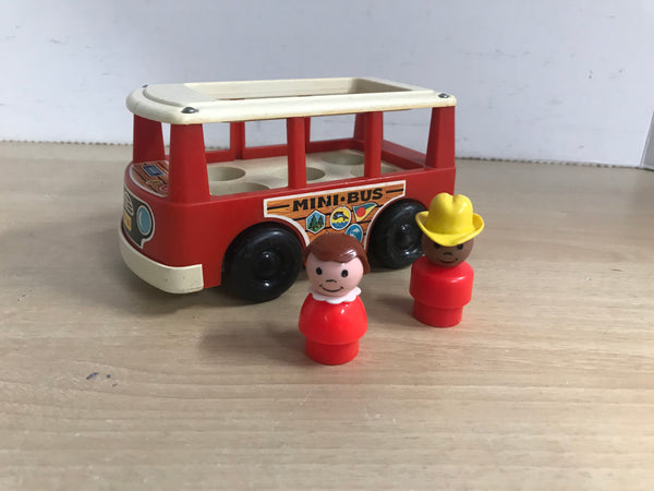 Fisher Price Vintage 1970's Mini School Bus With Kids Red White