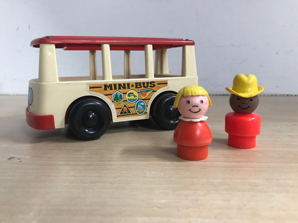 Fisher Price Vintage 1970's Mini School Bus With Kids White Red