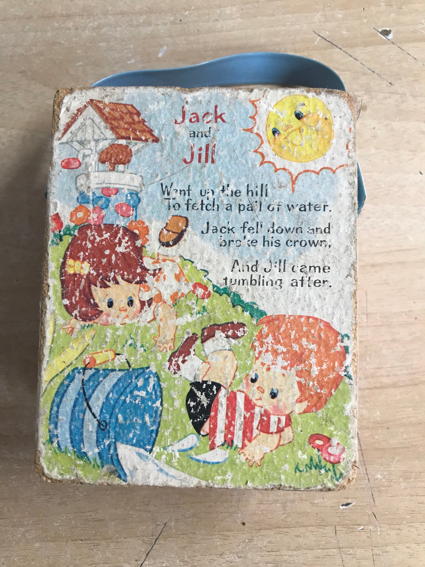 Fisher Price Vintage 1977 Music Box Pocket Radio Jack and Jill Wear Litho Paper Wear Works Great Wood Plastic