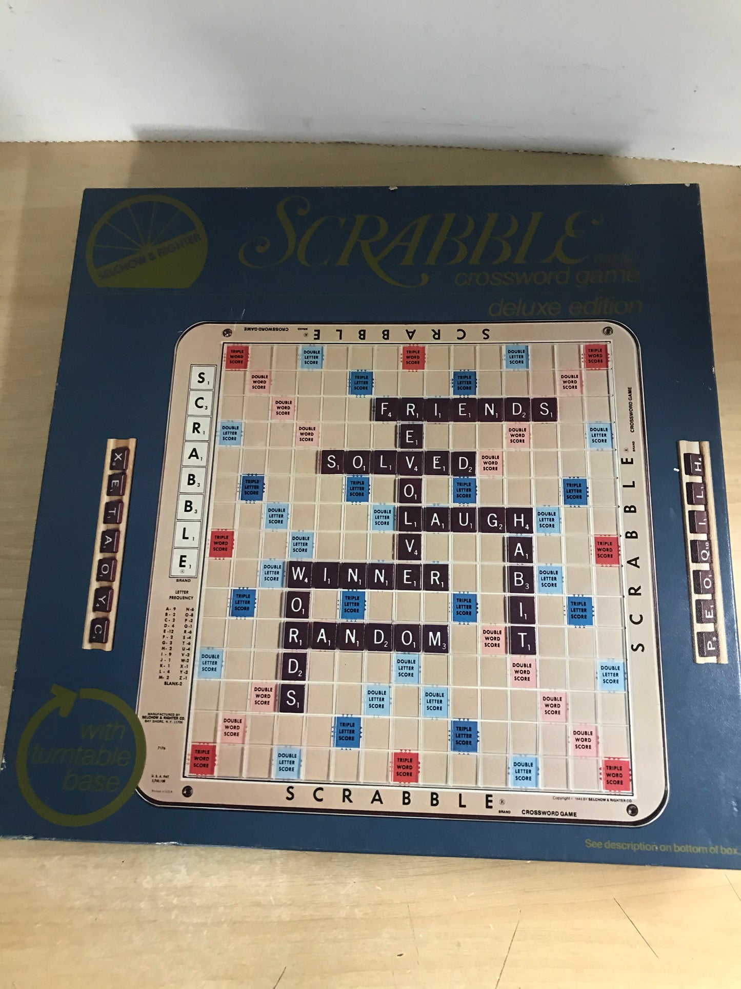 Game 1982 Vintage Scrabble Deluxe Edition No 71 With Turntable Base Selchow & Righter RARE As New Complete