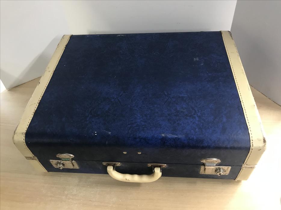 Grandma's Attic 1950's Blue Marble Ladies Suitcase Luggage No Key Amazing Inside Closed Measures 21x17x8