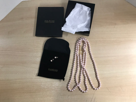 Grandma Attic Joan Rivers Classic Collection LONG Pink Pearl Necklace 108” Or 36” With Earings NEW