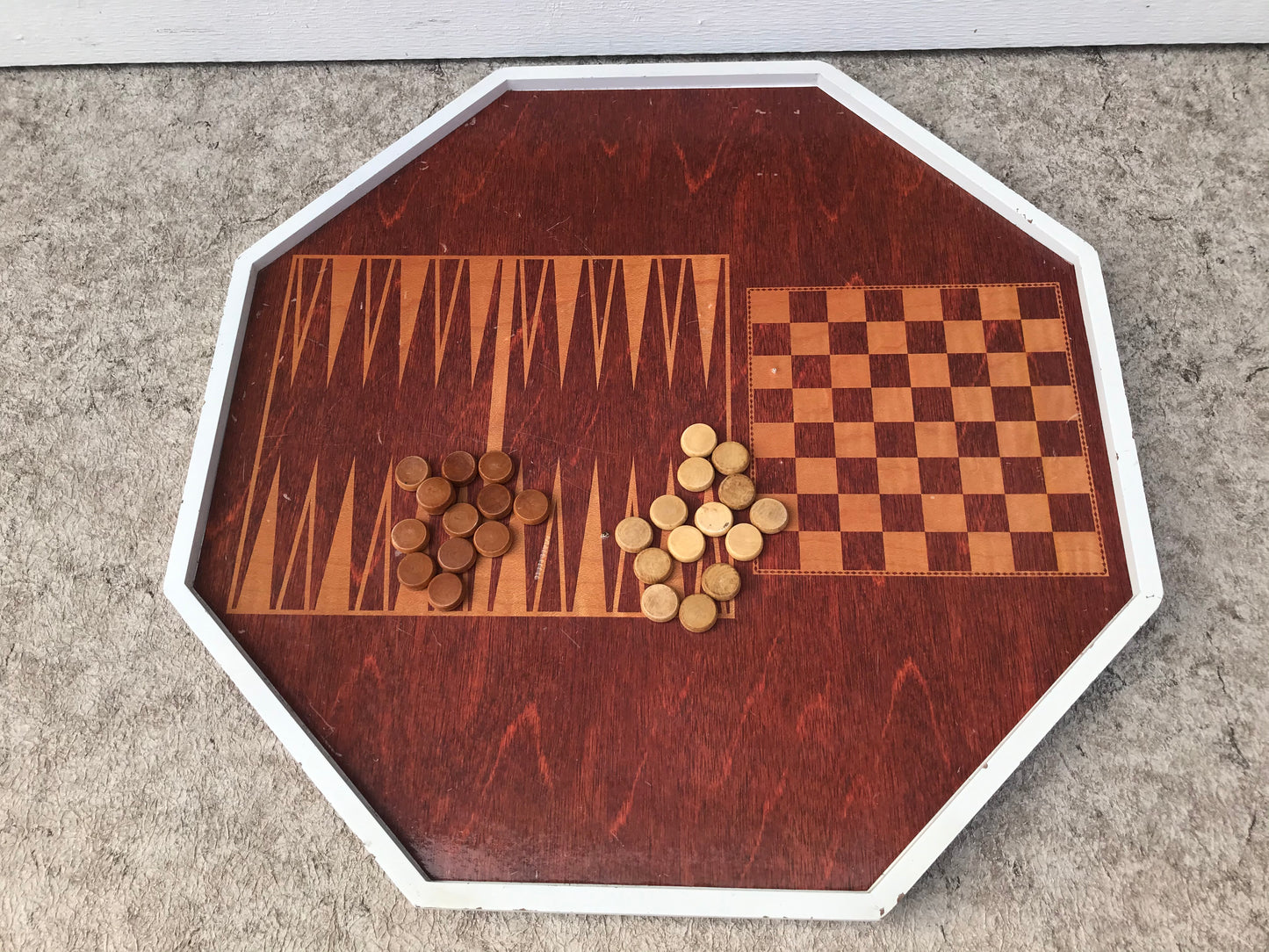 Game 1950's Vintage Crokinole Back Gammon Checkers Wood Board Game