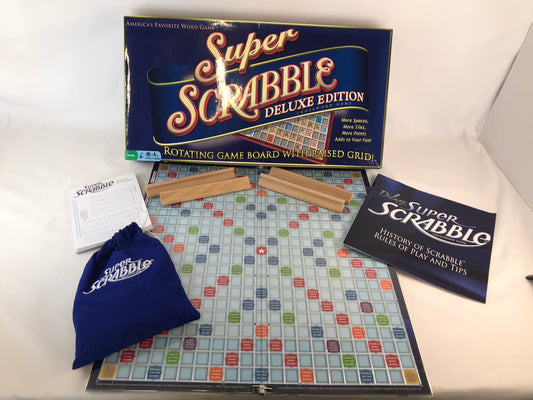Game Super Scrabble Deluxe Edition 200 Pc Rotating Game Board With Raised Grid As New Complete