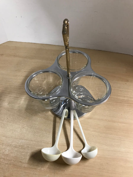 Home and Cottage Vintage 1960's Glass Chrome Brass Large Size Party Condiment Server Outstanding Quality