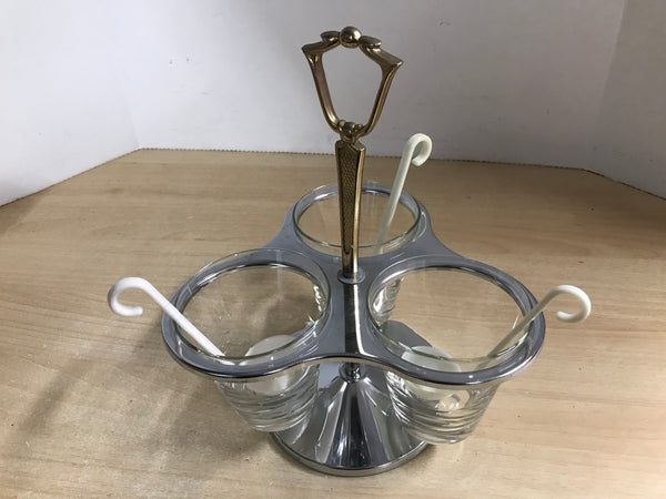 Home and Cottage Vintage 1960's Glass Chrome Brass Large Size Party Condiment Server Outstanding Quality