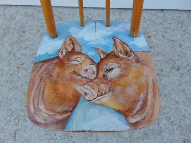 Hand Painted Piggies Hugs and Kisses Child Vintage Solid Wood Chair Age 2-5 Amazing