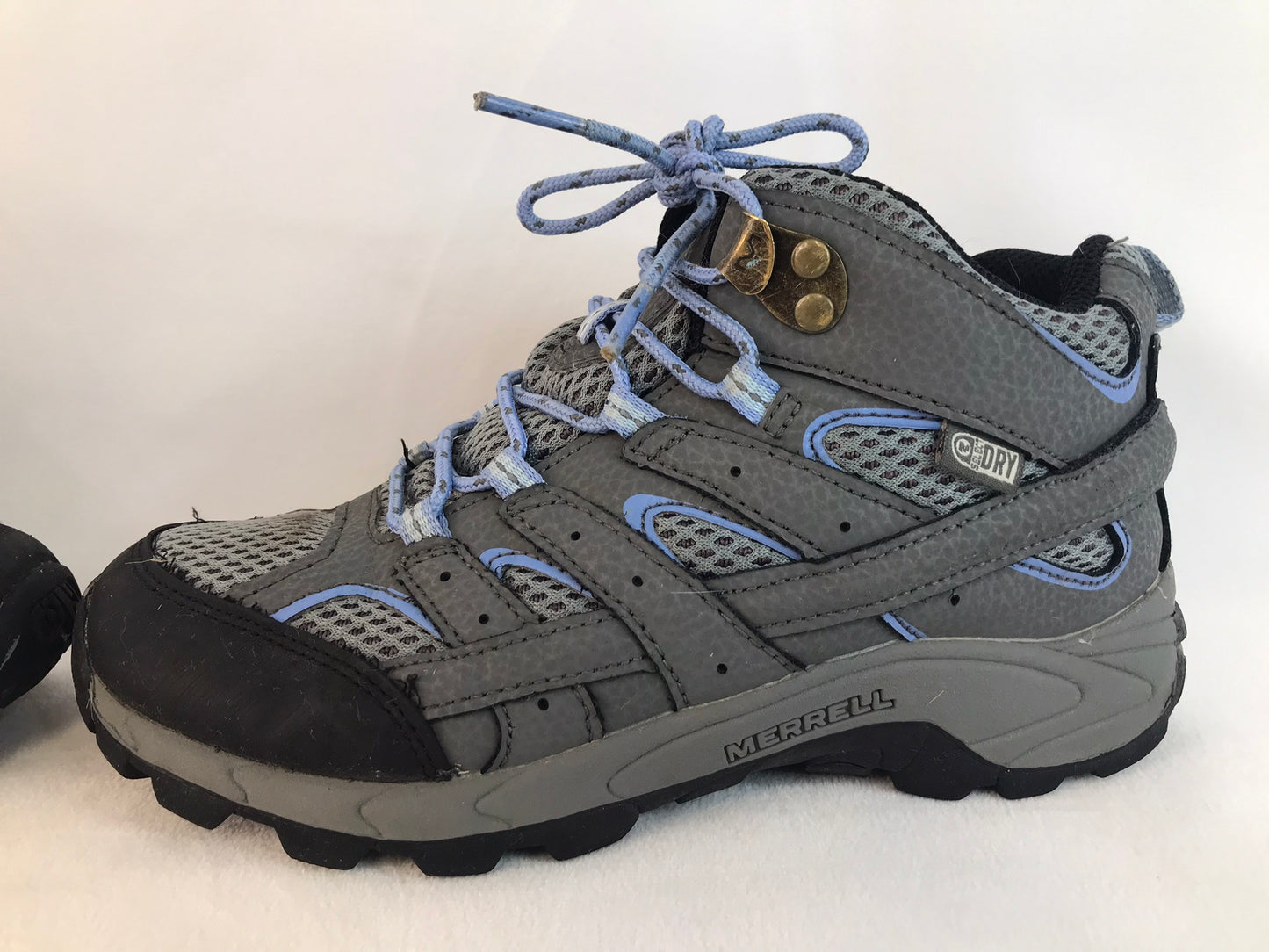Hiking Boots Child Size 3 Merrell Moab 2 Waterproof Rubber Sole Blue Grey Excellent
