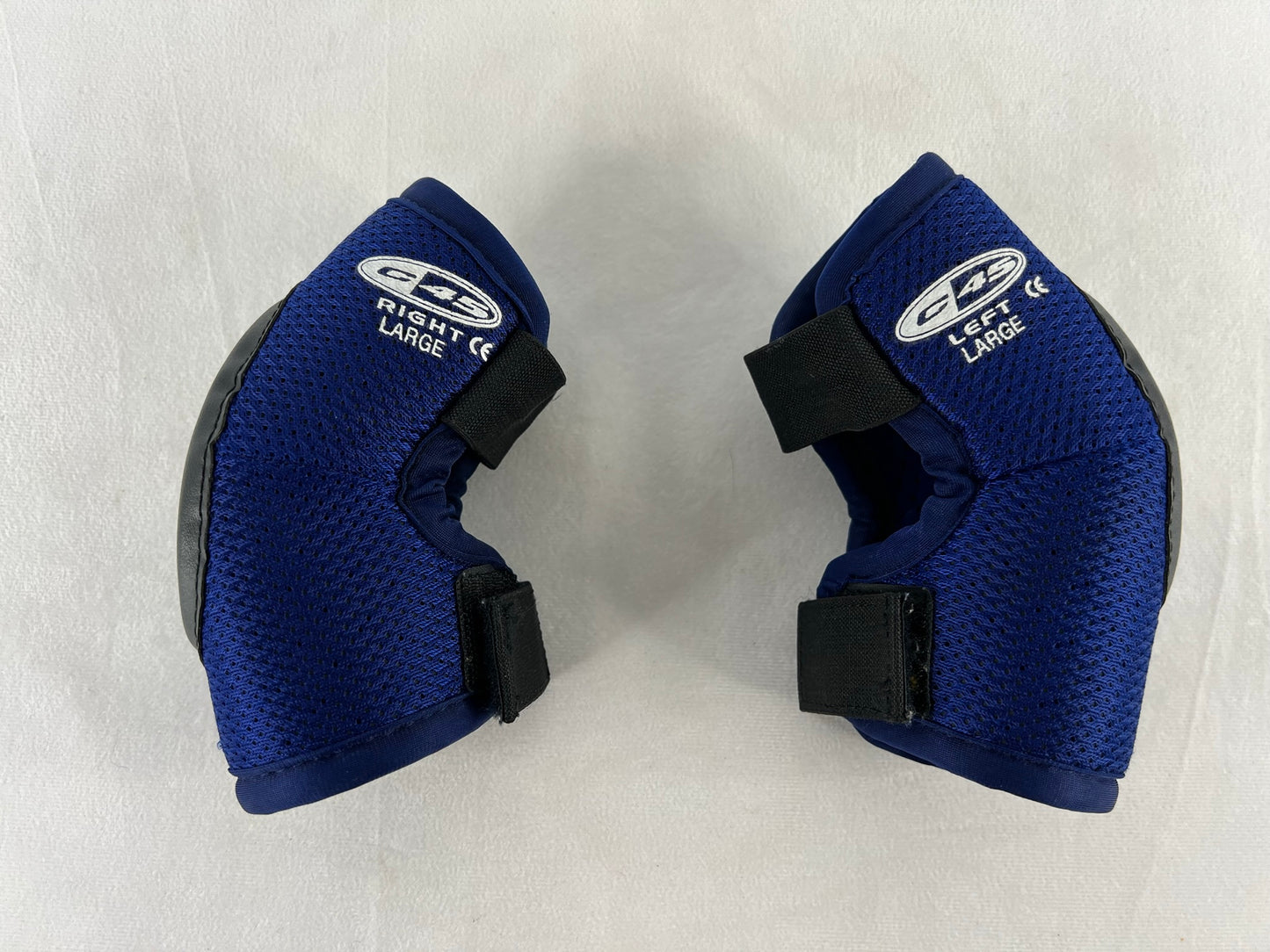 Hockey Elbow Pads Child Size Y  Large Age 6 Canadian Soft Cup Blue Black Excellent