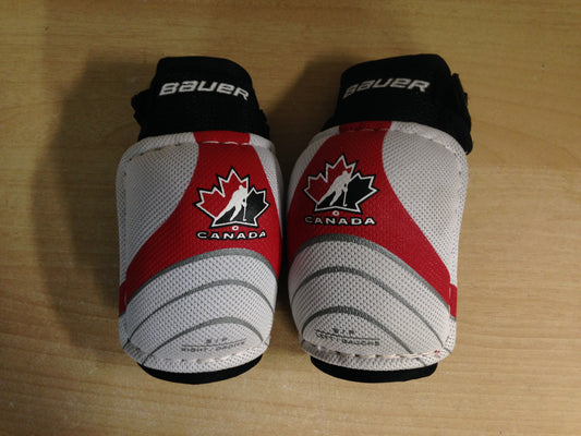 Hockey Elbow Pads Child Size Y Small 3-4 Bauer Canada White Red Excellent
