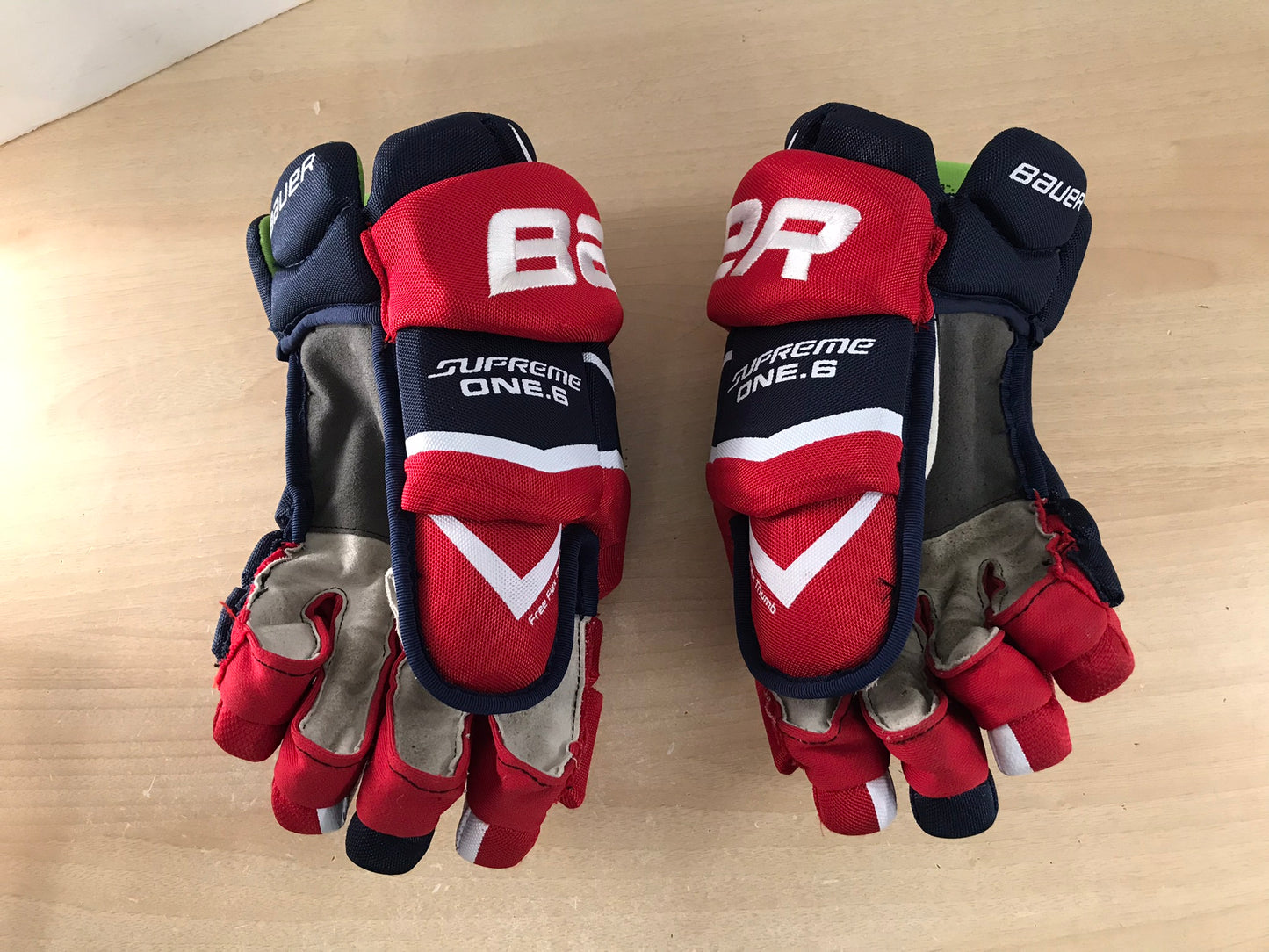 Hockey Gloves Men's Size 14 inch Bauer Supreme One.6 Red Navy Lime As New Used Once