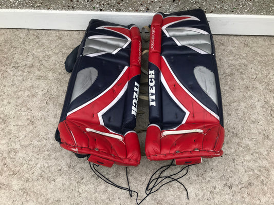 Hockey Goalie Shin Pads Senior Men's 36 inch Itech Prodigy Red Blue Grey