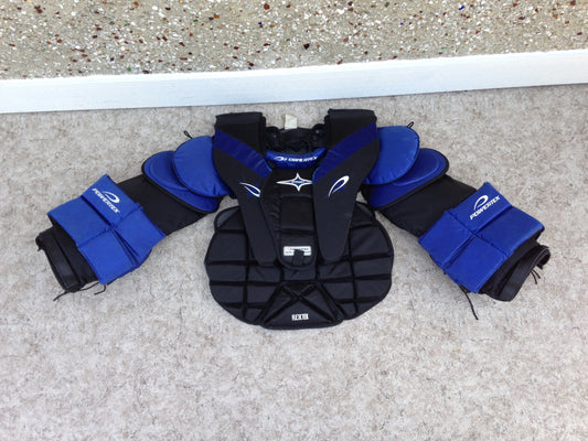 Hockey Goalie Shoulder Chest Pad Men's Senior Size Small Powertek Blue Black Very Nice