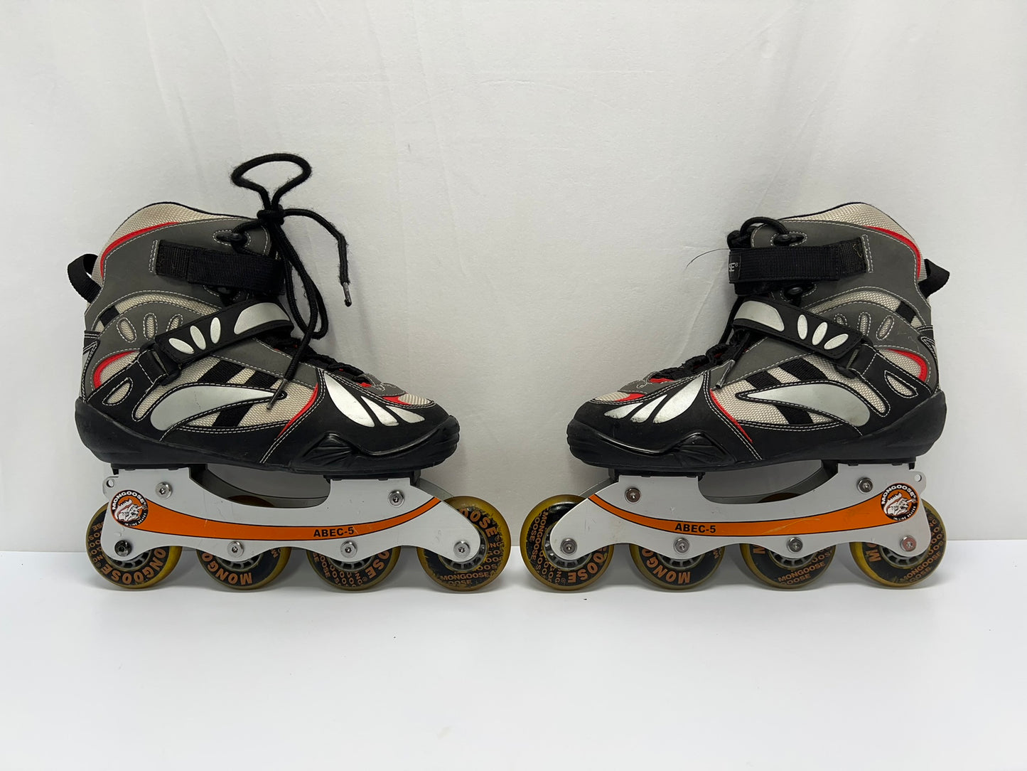 Hockey Roller Hockey Skates Men's Size 8 Mongoose Black Grey Orange Rubber Wheels  Excellent