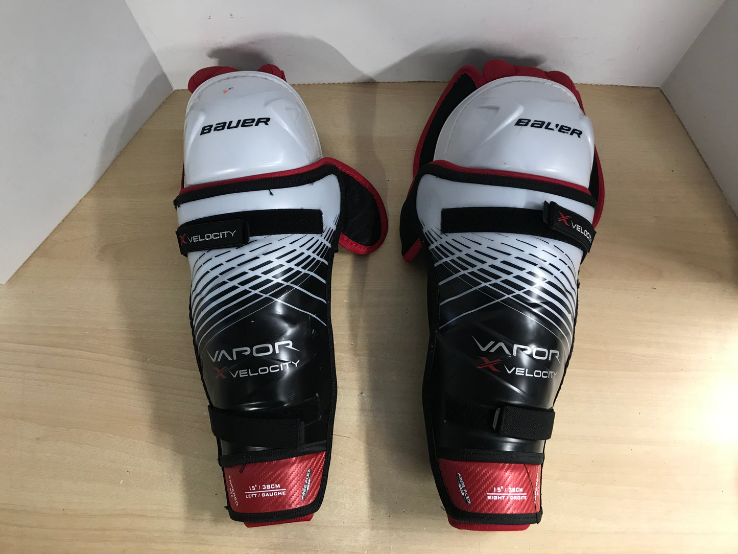 Hockey Shin Pad Men's Size 15 inch Bauer Vapor X Velocity Black White Red Excellent Calf Wrap