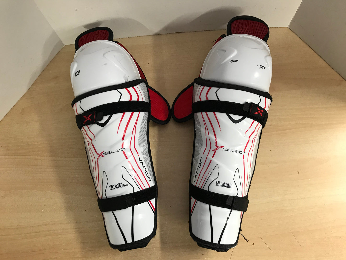 Hockey Shin Pad Men's Size 15 inch Vapor Select Calf Wrap White Red Excellent