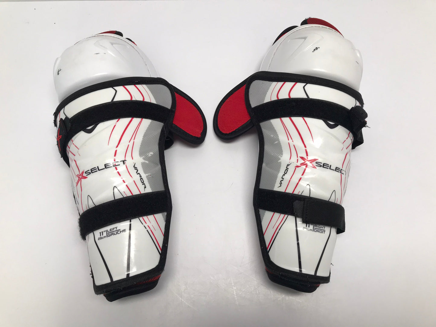 Hockey Shin Pads Child Size 11 Inch Bauer Vapor X Select White Red Black Excellent