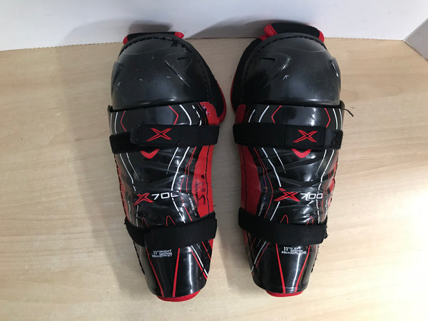 Hockey Shin Pads Child Size 11 inch Bauer Vapor X700 Black Red Calf Wrap