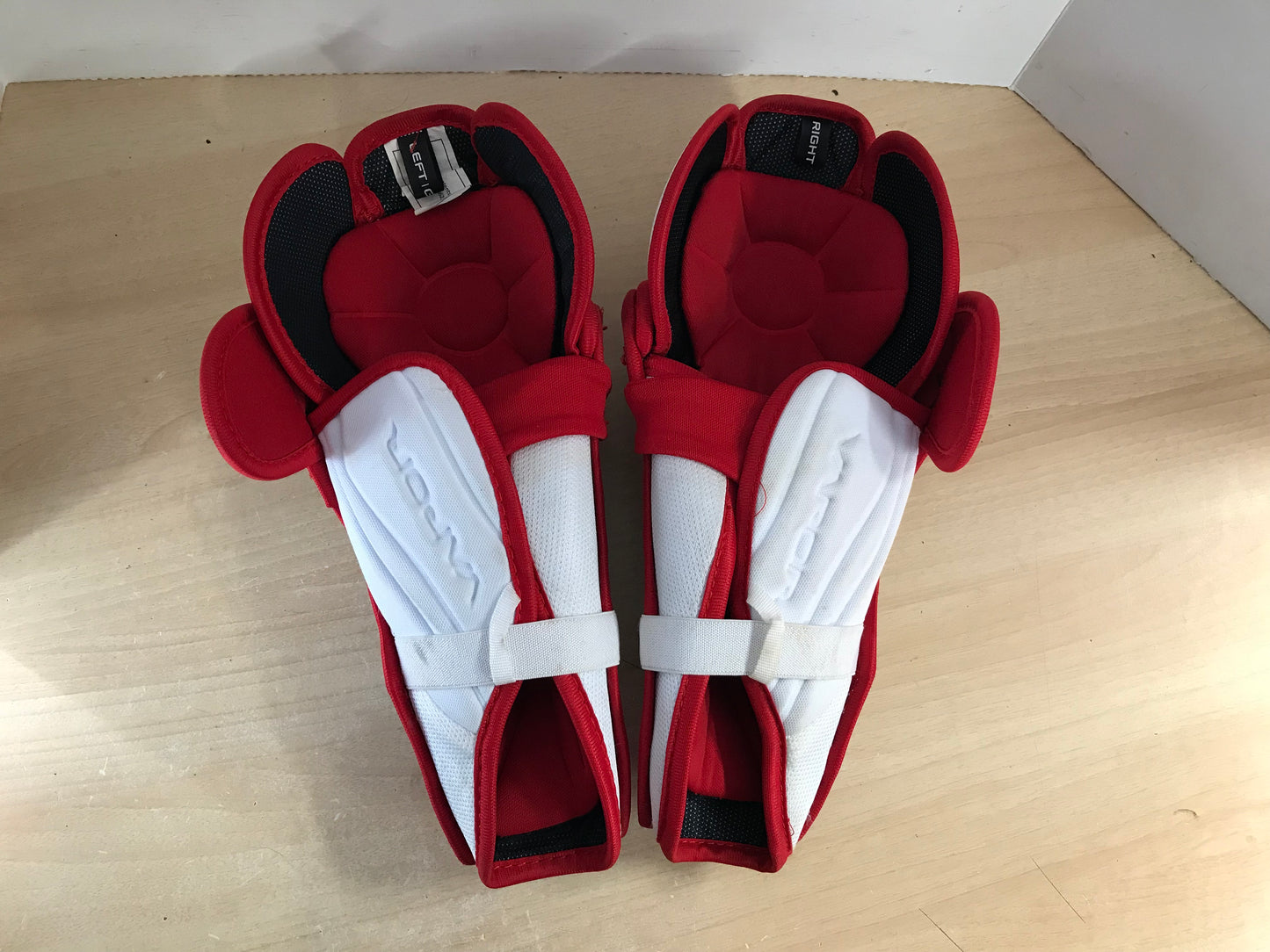 Hockey Shin Pads Child Size 12 inch Junior Bauer Vapor X Velocity Calf Wrap White Red Excellent