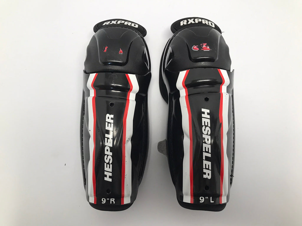 Hockey Shin Pads Child Size 9 inch Hespeler Black White Red