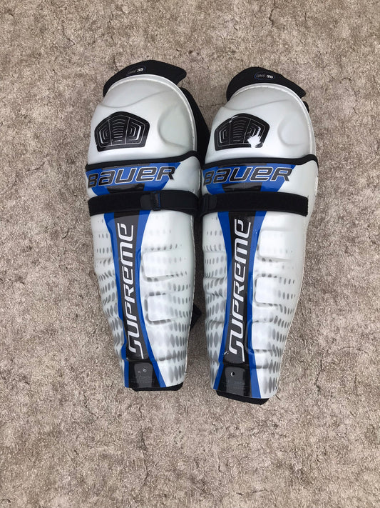 Hockey Shin Pads Men's Size 14 inch Bauer Supreme White Blue Excellent