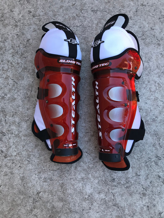 Hockey Shin Pads Men's Size 15 inch Easton Sling Tec As New Orange White